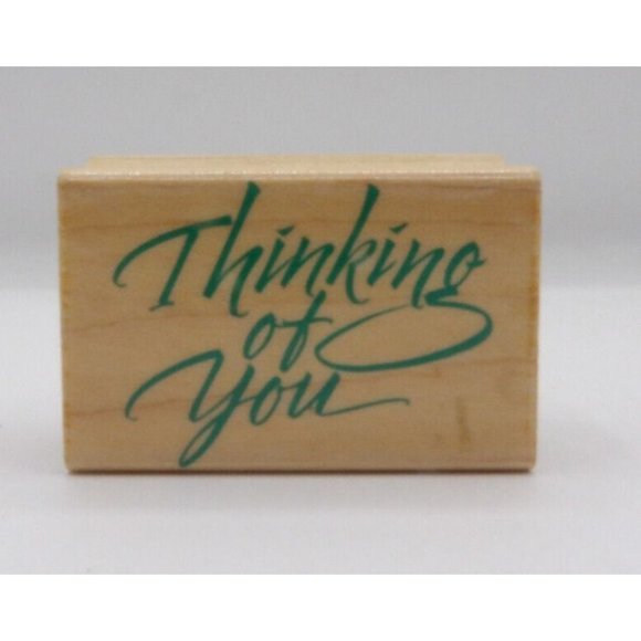 Stamp Wooden Thinking of You Hero Arts  ©1996 2" x 1 3/8" Cursive - Picture 1 of 4